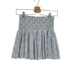 We're All Pretty Girls W.A.P.G Mini Skirt Smocked Eyelet Floral‎ Blue Size Small